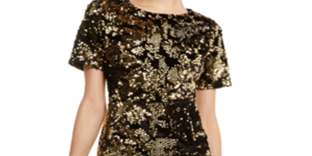 INC International Concepts Women's Sequin Dress Yellow Size Petite