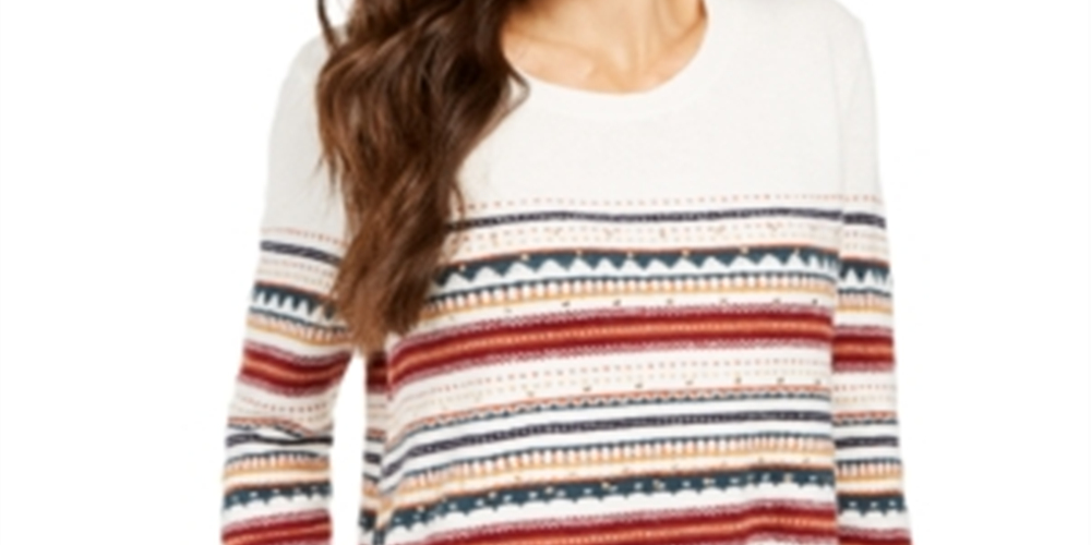 Style & Co Women's Striped Studded Sweater White Size Petite Large