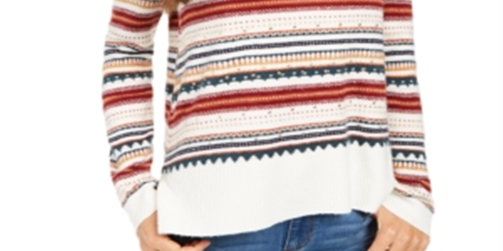 Style & Co Women's Striped Studded Sweater White Size Petite Large