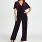 DKNY Women's Zippered Bell Sleeve V Neck Wide Leg Party Jumpsuit Purple Size 12