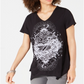 Style & Co Women's Graphic Print  Hem T-Shirt Black Size X-Large