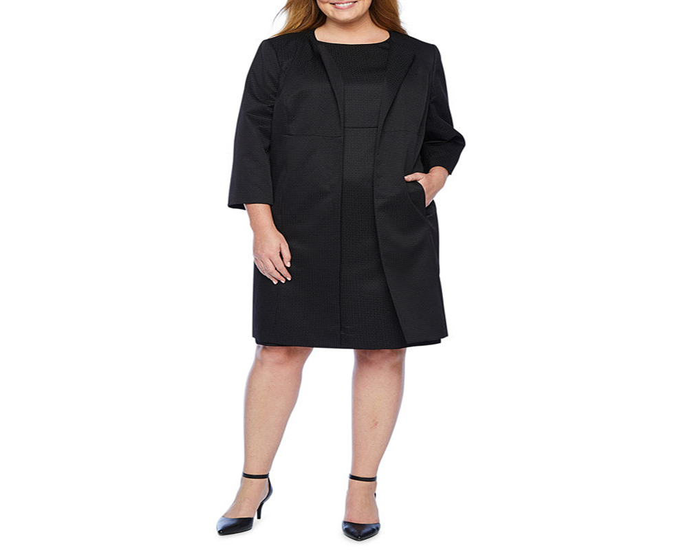 Le Suit Women's Textured Sleeveless Scoop Neck Knee Length Wear to Work Dress Black Size 24W