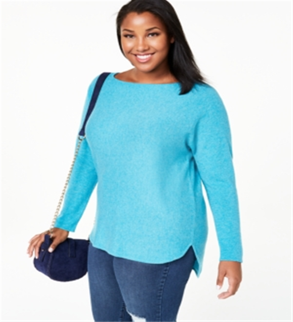 Charter Club Women's Plus Cashmere Shirttail Sweater Blue Size 3XL