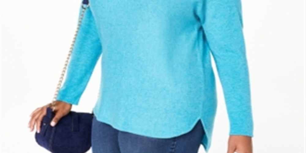Charter Club Women's Plus Cashmere Shirttail Sweater Blue Size 3XL