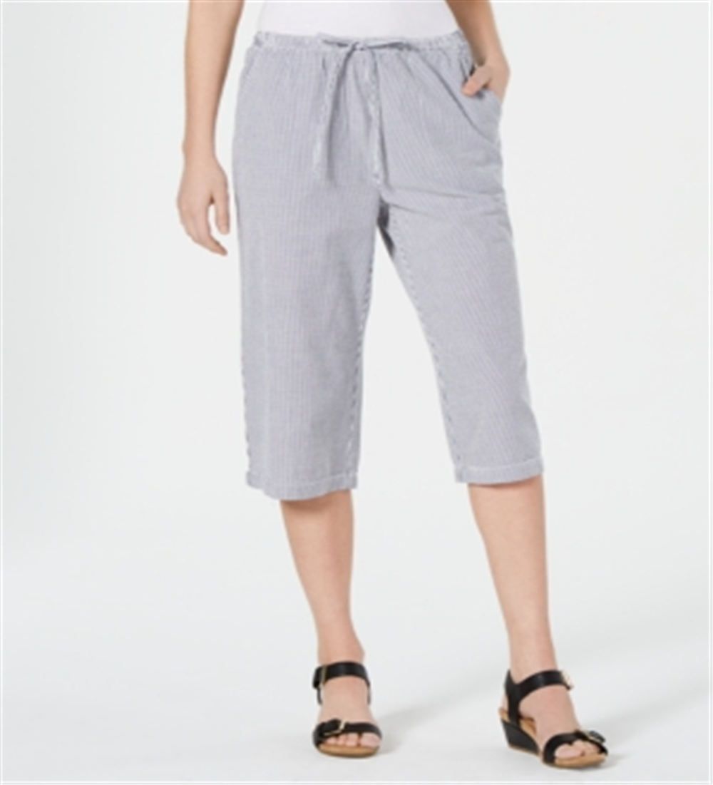 Karen Scott Women's Cotton Seersucker Capri Pants Blue Size X-Large