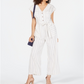 Monteau Women's Striped Belted Jumpsuit White Size Petite Large