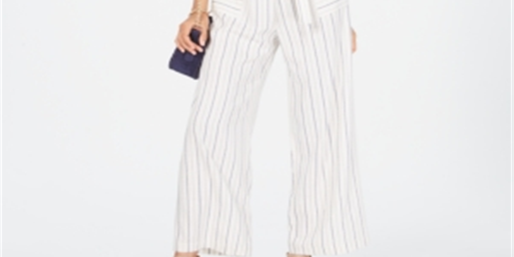 Monteau Women's Striped Belted Jumpsuit White Size Petite Large