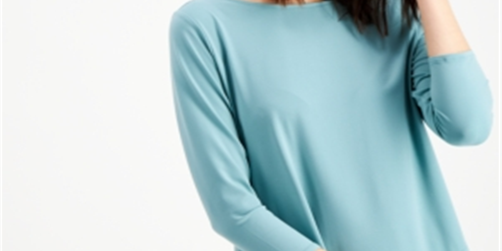 Alfani Women's Soft L 3/4 Sleeve Jersey Blouse Green Size Large