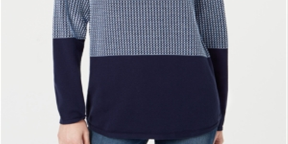 Karen Scott Women's Cotton Colorblocked Sweater Blue Size Petite Small