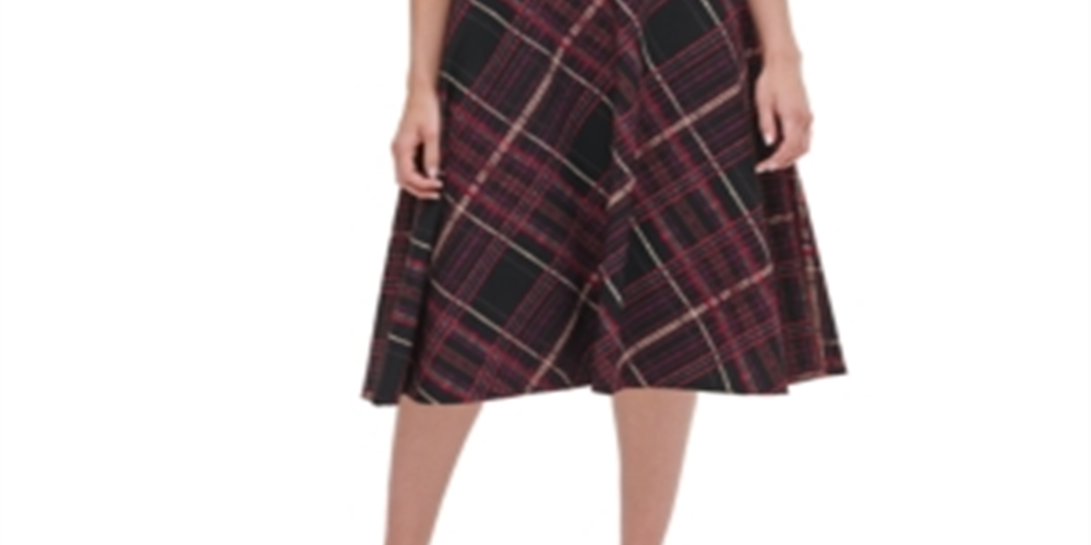 Tommy Hilfiger Women's Piper Belted Plaid Fit & Flare Dress Black Size 16