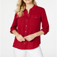 Charter Club Women's Solid Button up Shirt Red Size Petite Medium