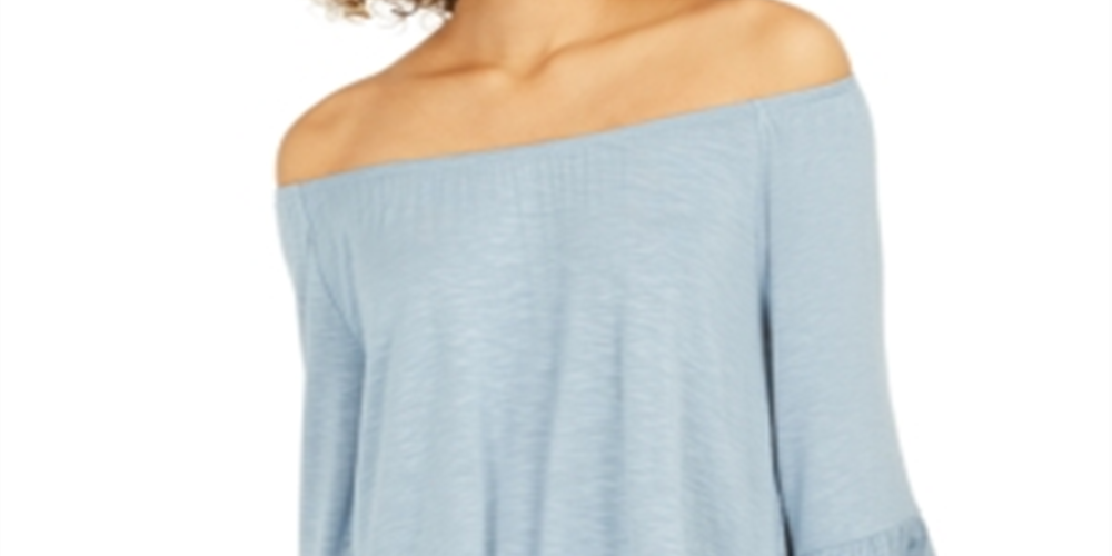 Style & Co Women's Off the Shoulder Ruffled Top Blue Size Petite S