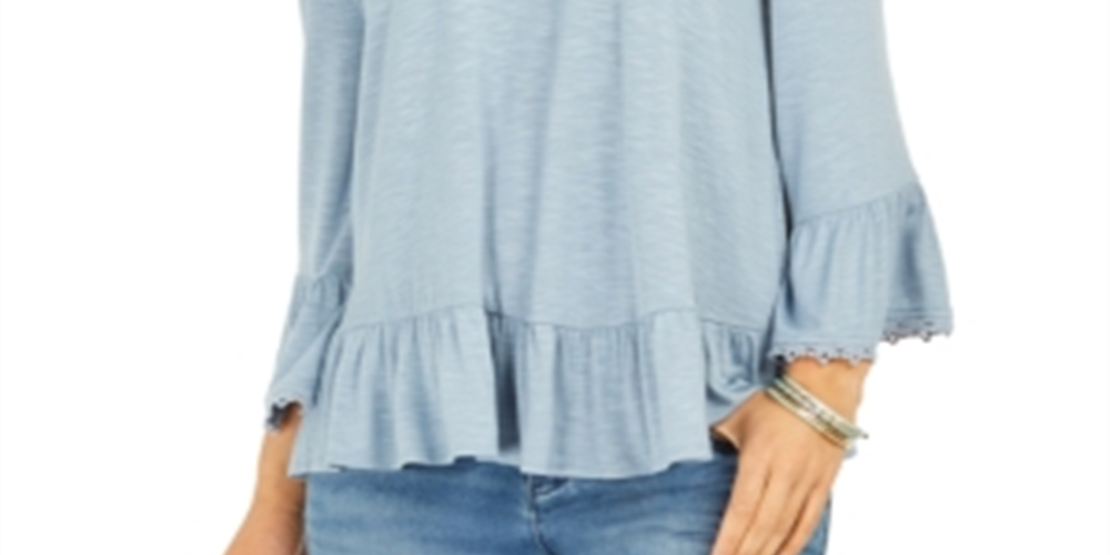 Style & Co Women's Off the Shoulder Ruffled Top Blue Size Petite S