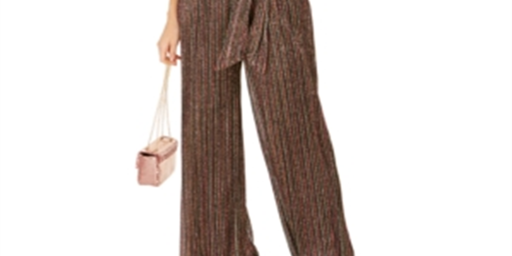 Vince Camuto Womens Velvet & Glitter-Striped Jumpsuit Black- Gold Size 12