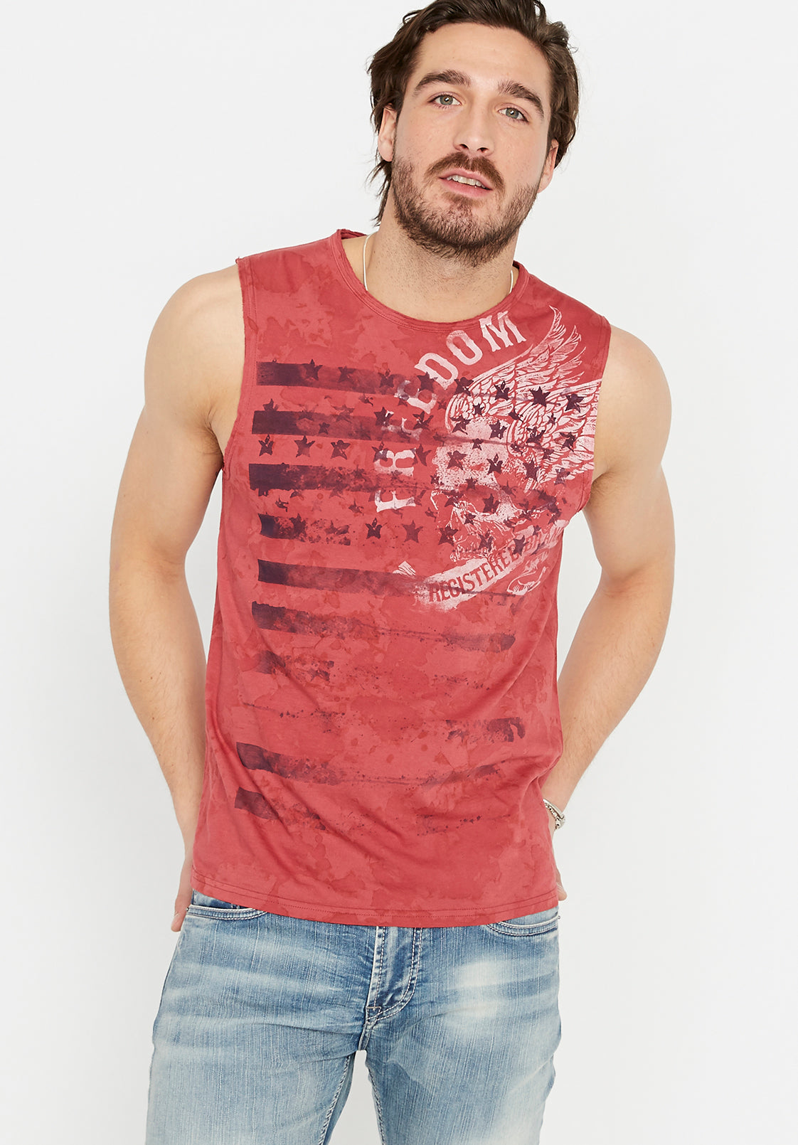 Buffalo David Bitton Men's Tufix Graphic Tank Red Size X-Large
