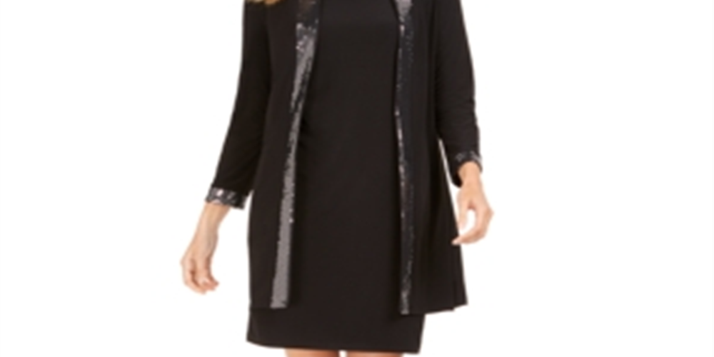 Jessica Howard Women's Embellished Trim Shift Dress & Jacket Black Size 10
