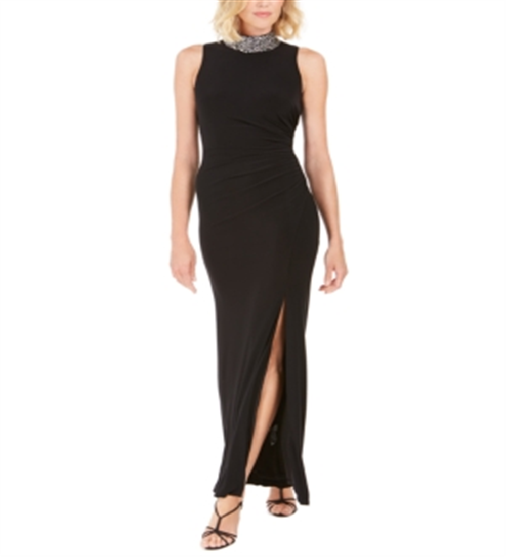 Vince Camuto Women's Sleeveless Mock Maxi Sheath Evening Dress Black Size 4