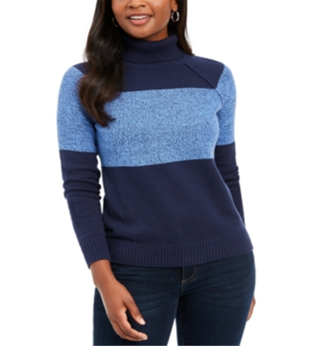 Karen Scott Women's Colorblock Turtleneck Sweater Blue Size X-Small