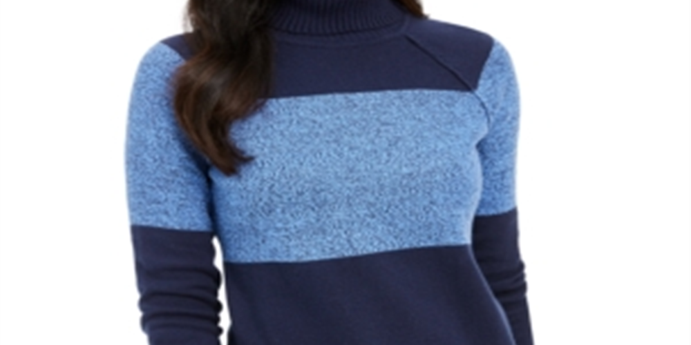 Karen Scott Women's Colorblock Turtleneck Sweater Blue Size X-Small