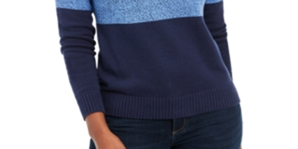Karen Scott Women's Colorblock Turtleneck Sweater Blue Size X-Small