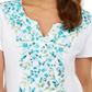 Karen Scott Women's Printed Split Neck Top White Size Medium