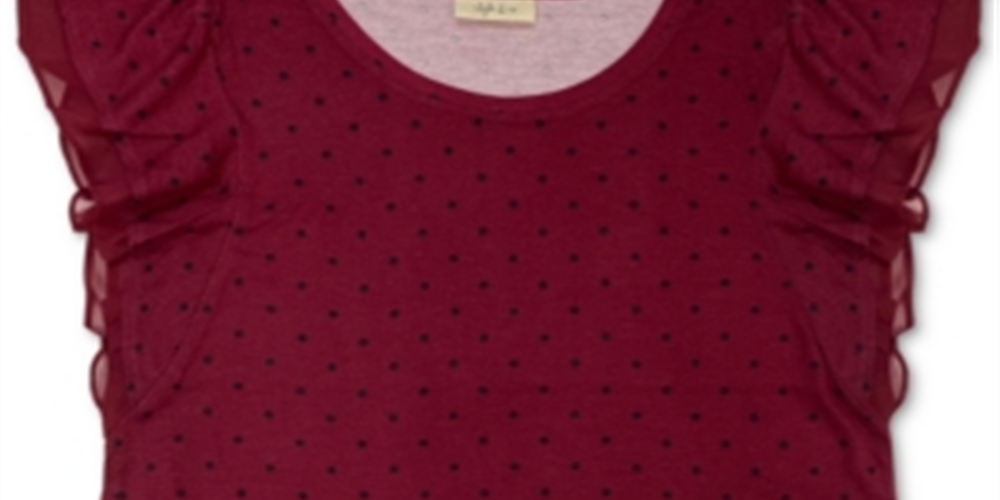 Style & Co Women's Dot Print Flutter Sleeve Top Red Size Small