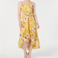 Vince Camuto Women's High Low Floral Flounce Maxi Dress Yellow Size 14