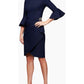 Alex Evenings Women's Rhinestone Bell Sleeve Jewel Neck Above the Knee Evening Wrap Dress Blue Size 4