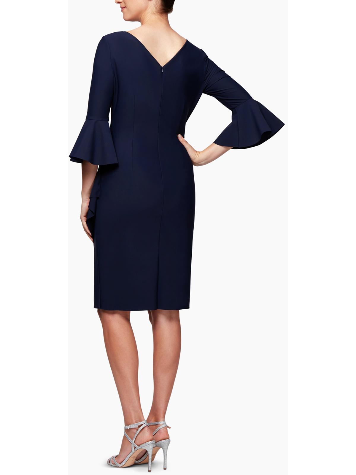 Alex Evenings Women's Rhinestone Bell Sleeve Jewel Neck Above the Knee Evening Wrap Dress Blue Size 4