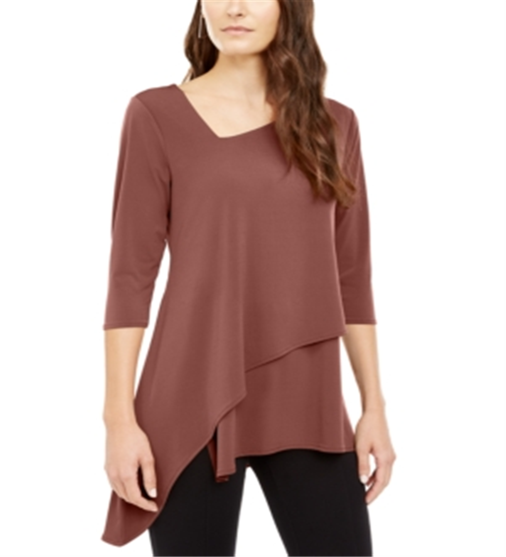 Alfani Women's Asymmetrical Hem 3/4 Sleeve Top Pink Size Small