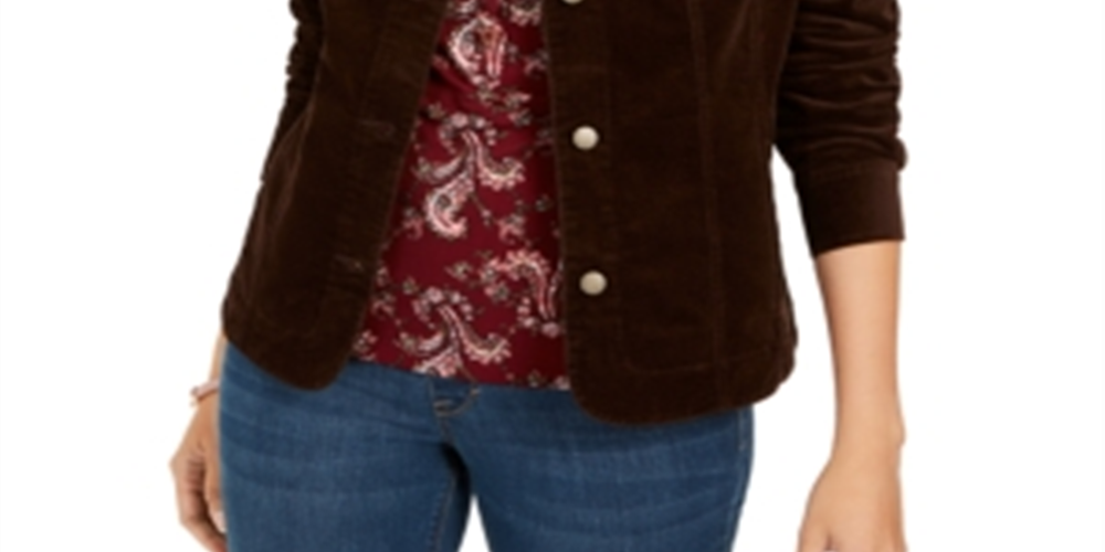 Charter Club Women's Corduroy Jacket Brown Size Petite L