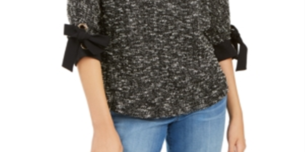 Charter Club Women's 3/4 Sleeve Bow Trim Top Black size 2XL
