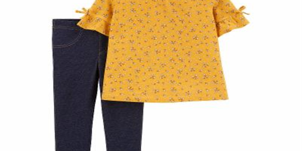 Carter's Toddler Girl's 2 Pc Floral Print Top & Denim Leggings Set Yellow Size 2T