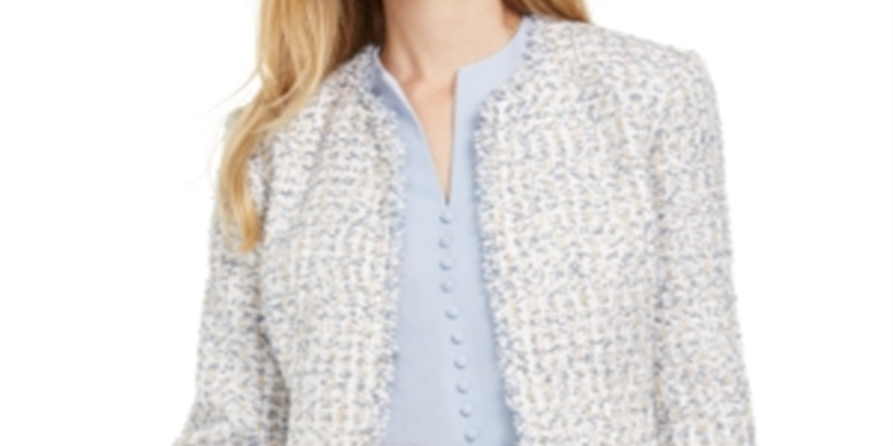 Calvin Klein Women's Open Front Tweed Jacket Gray Size 6