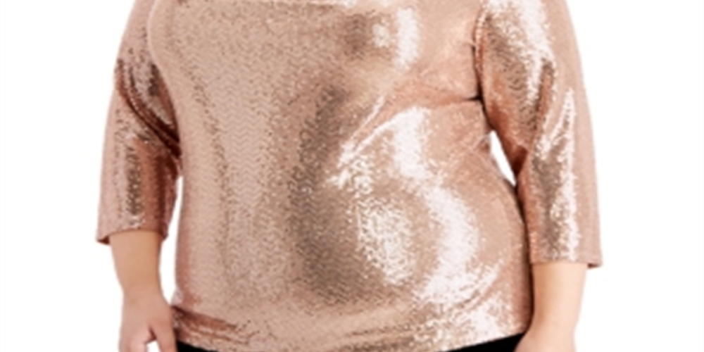 MSK Women's Sequined 3/4 Sleeve Cowl Neck Party Top Brown Size 2X