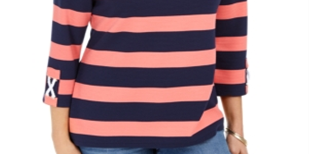 Charter Club Women's Grommet Trim Striped Top Red Size XX-Large