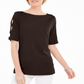 Karen Scott Women's Cotton Cutout Sleeves Top Brown Size Medium