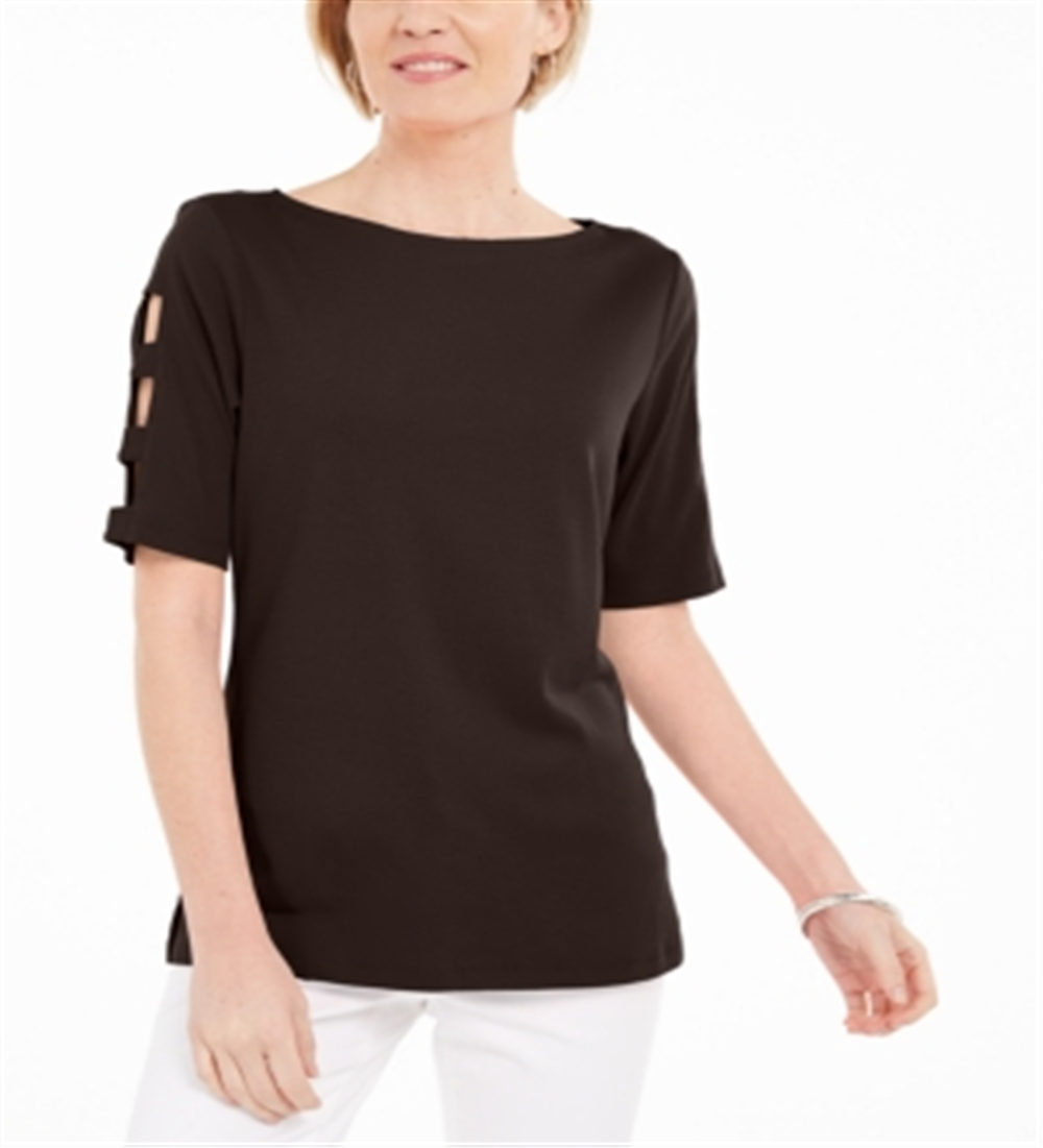 Karen Scott Women's Cotton Cutout Sleeves Top Brown Size Medium