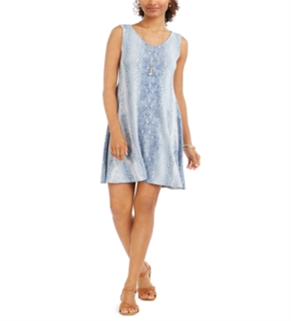 Style & Co Women's Print Sleeveless Swing Dress Blue Size Petite