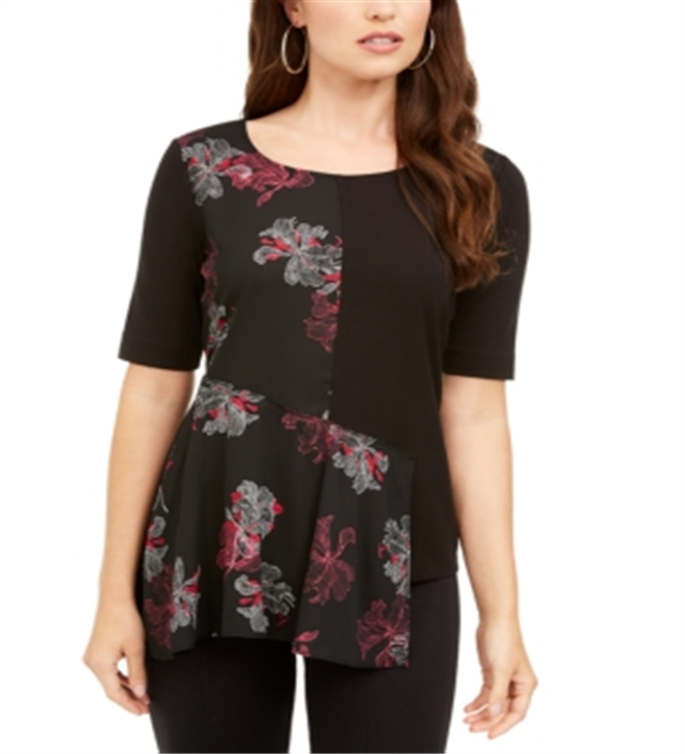 Alfani Women's Asymmetrical Scarf Top Black Size Large