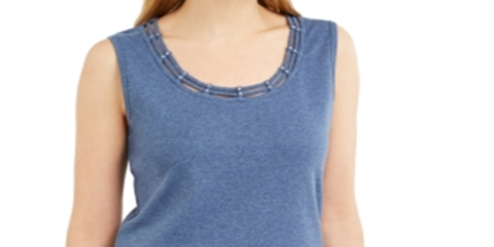 Karen Scott Women's Lattice Neck Tank Top Blue Size Medium