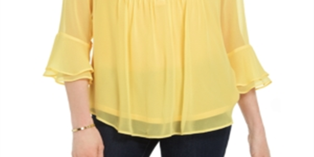 Charter Club Women's Double Ruffle Solid Pintuck Top Yellow Size Medium