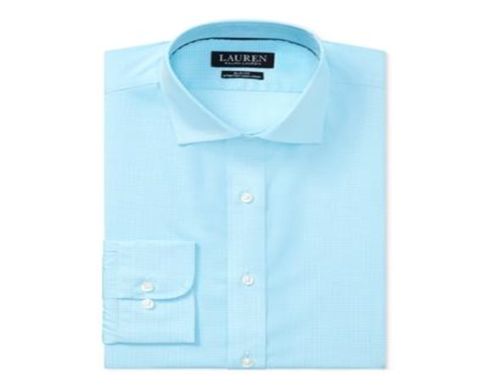 Ralph Lauren Men's Slim Fit No Iron Cotton Dress Shirt Blue Size 17.5X34X35