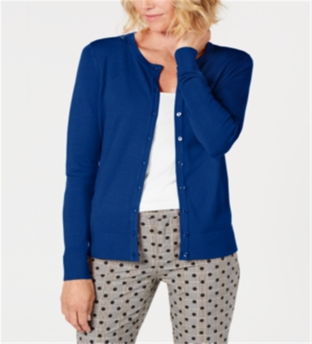 Charter Club Women's Long Sleeve Button Front Cardigan Blue Size Large