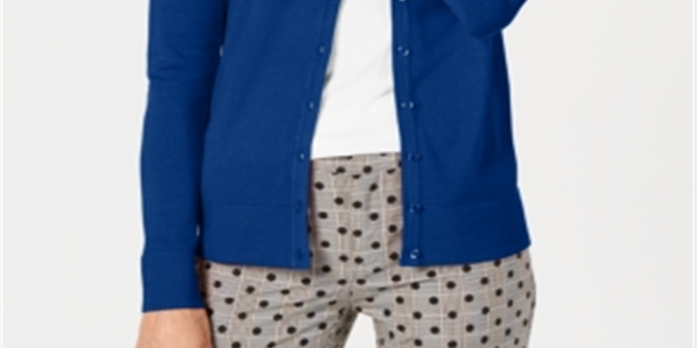 Charter Club Women's Long Sleeve Button Front Cardigan Blue Size Large