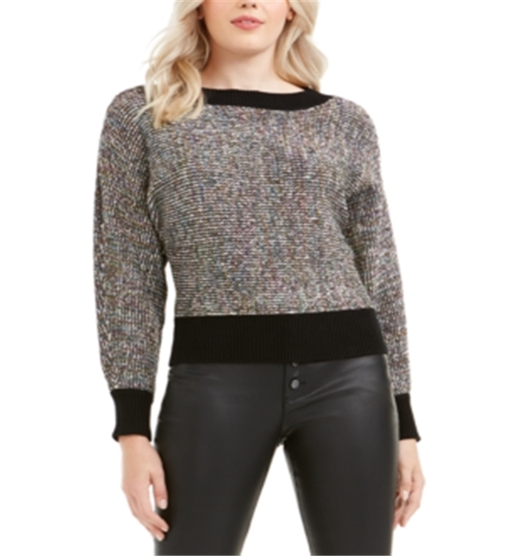 Bar III Women's Metallic Knit Pullover Sweater Black Size X-Small