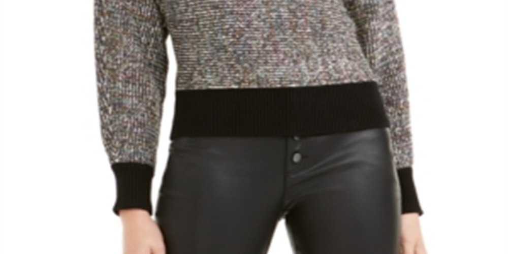 Bar III Women's Metallic Knit Pullover Sweater Black Size X-Small