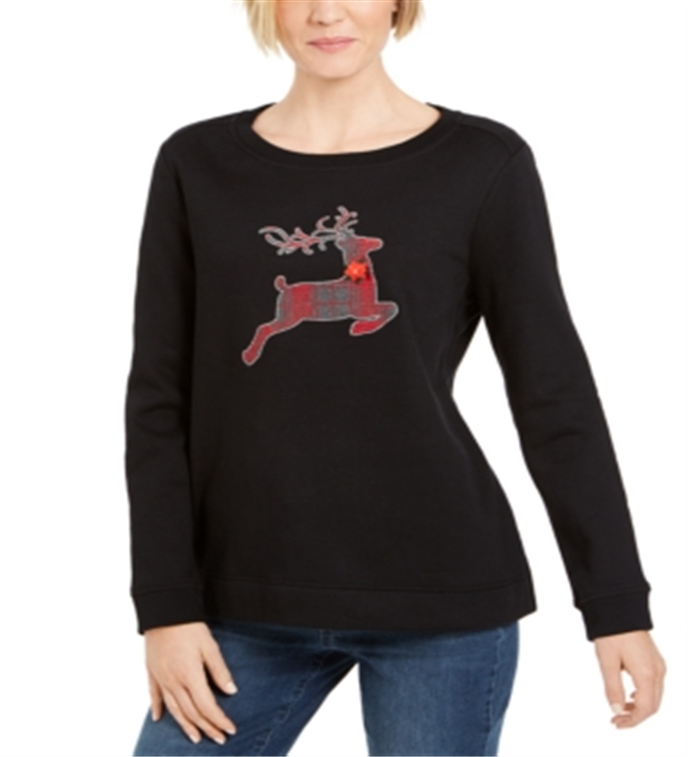 Karen Scott Women's Printed Long Sleeve Crew Neck T-Shirt Top Black Size X-Small