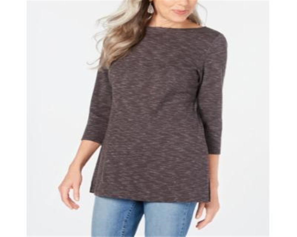 Karen Scott Women's Boat Neck Space Dyed Top Black Size Small