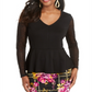 Thalia Sodi Women's Leopard Print Lace Top Black Size Large